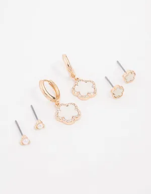 Gold Pearl Flower Classic Earrings 3-Pack