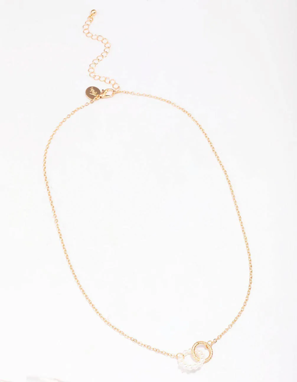 Gold Pearl Link Circle Pendant Necklace