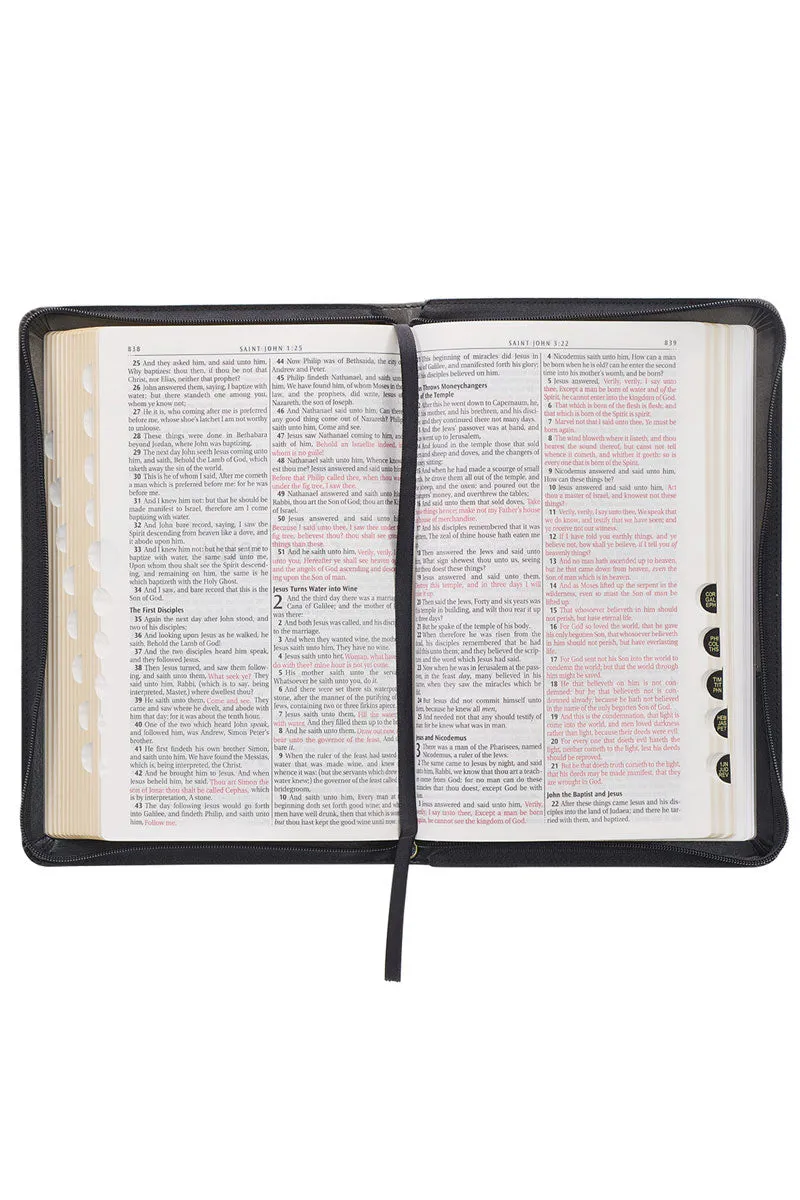 Gray and Black Faux Leather Zippered KJV Bible with Thumb Index