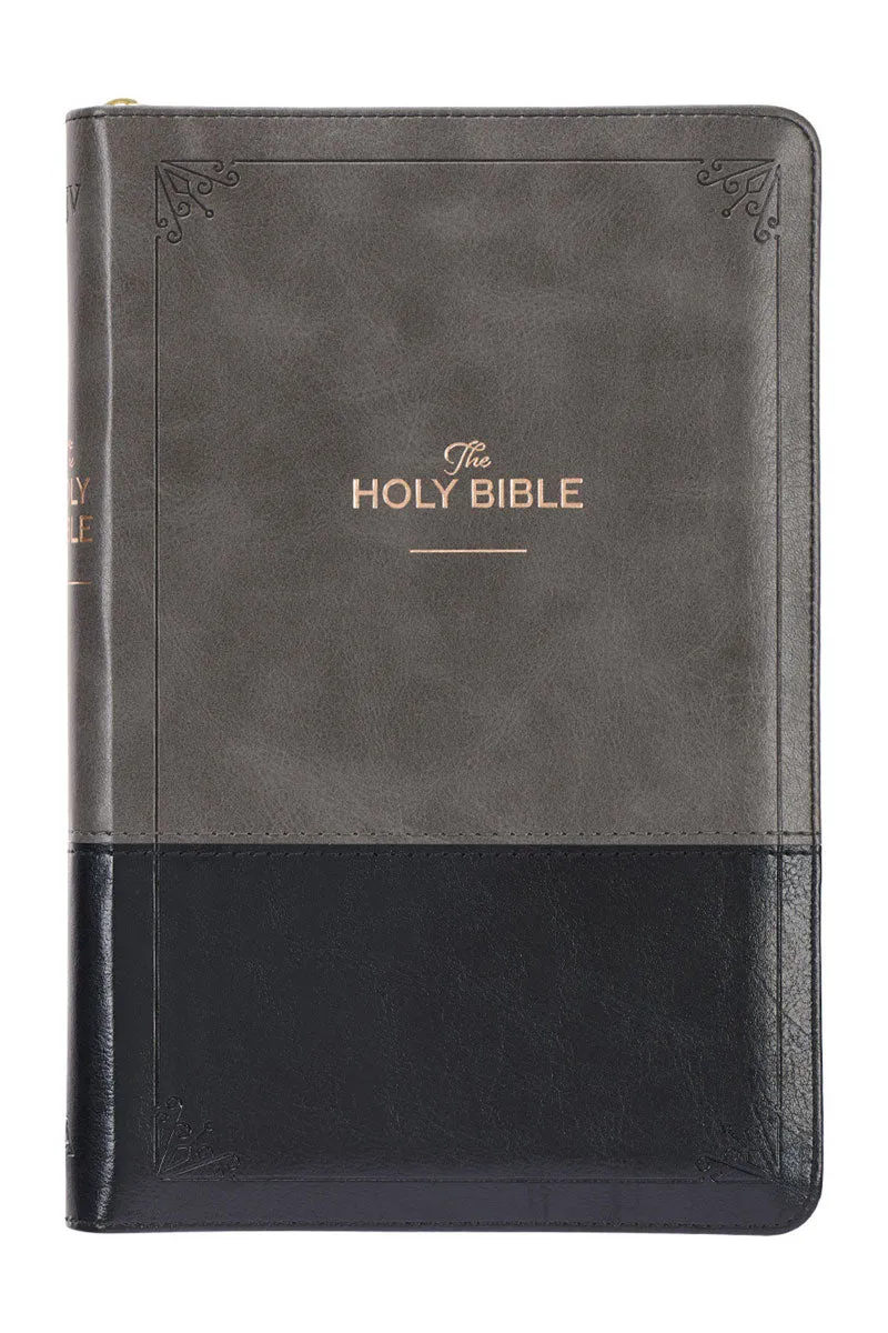 Gray and Black Faux Leather Zippered KJV Bible with Thumb Index