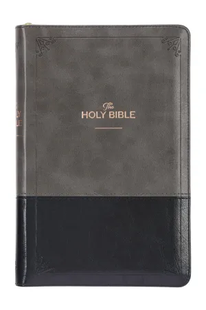 Gray and Black Faux Leather Zippered KJV Bible with Thumb Index