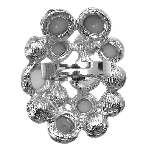 Gray Faux Pearl Rhinestone Adjustable Cluster Ring