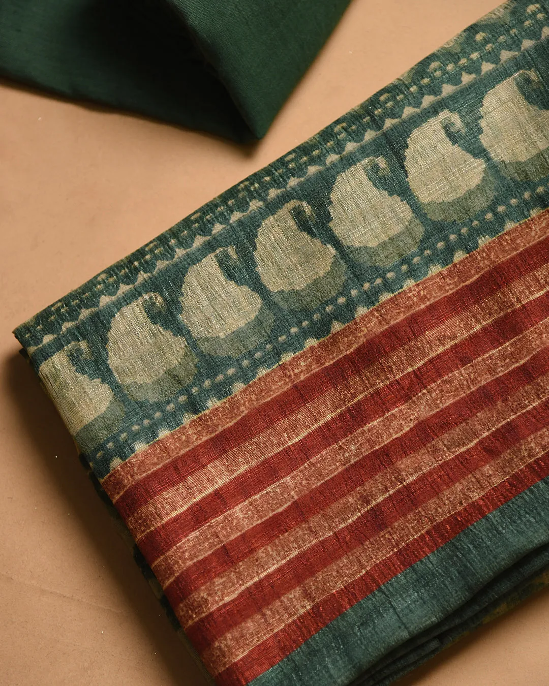 Green Cotton Silk Blend Printed Unstitched Suit Fabric Set With Cotton Silk Printed Dupatta
