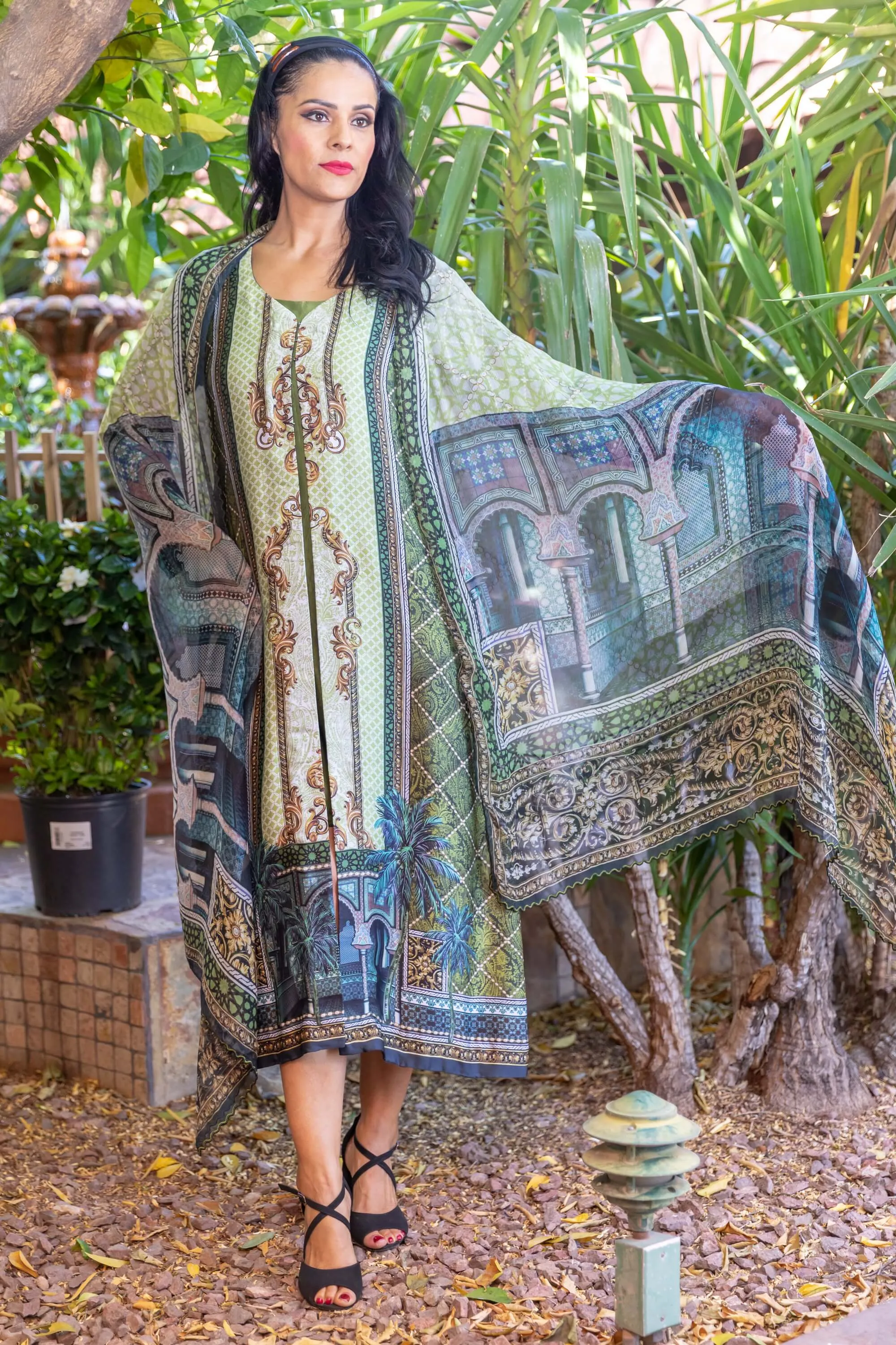Green Silk Dress - Gul Ahmed