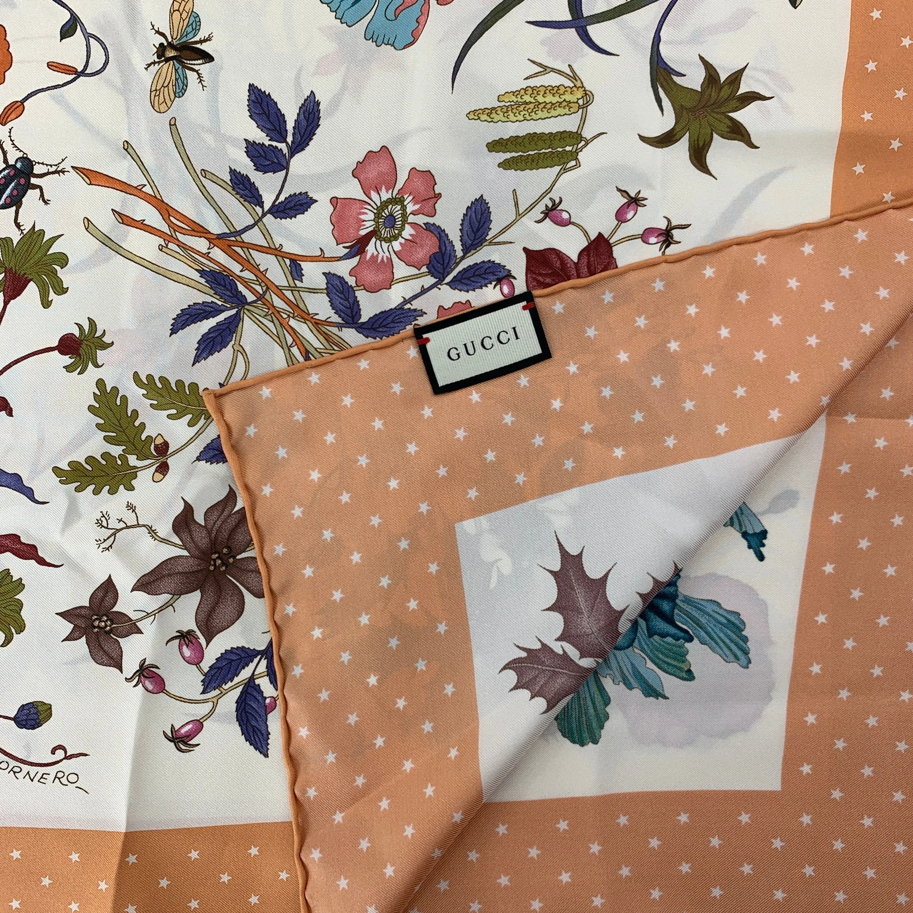 Gucci Flora Silk Scarf with Orange Rose Trim