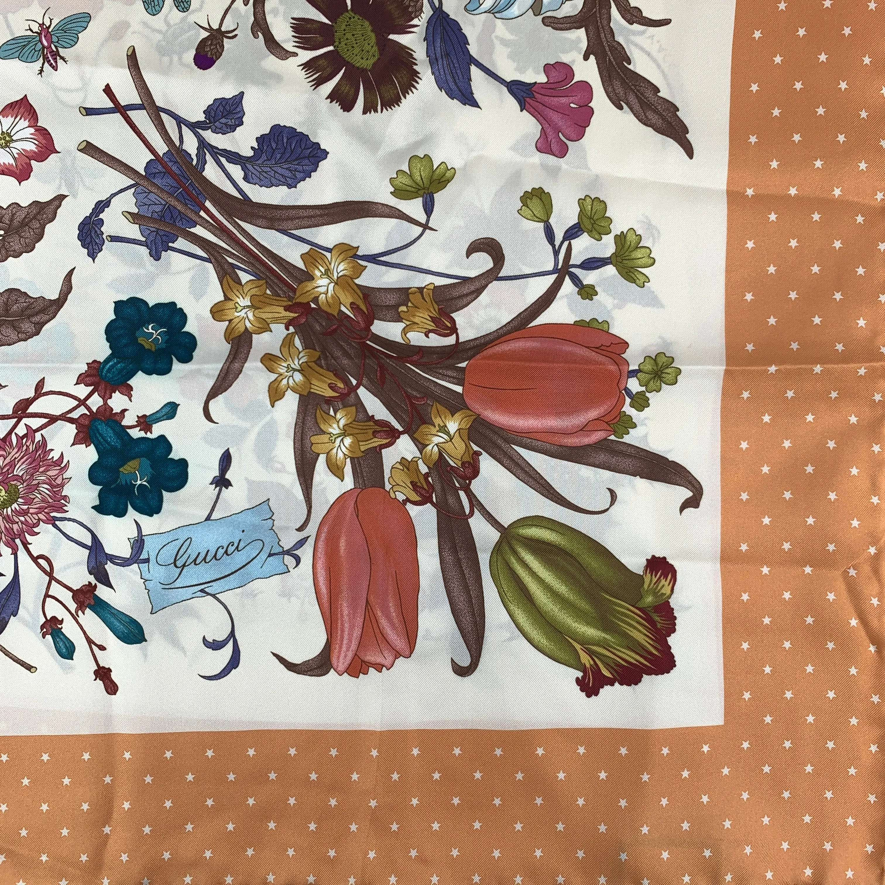 Gucci Flora Silk Scarf with Orange Rose Trim