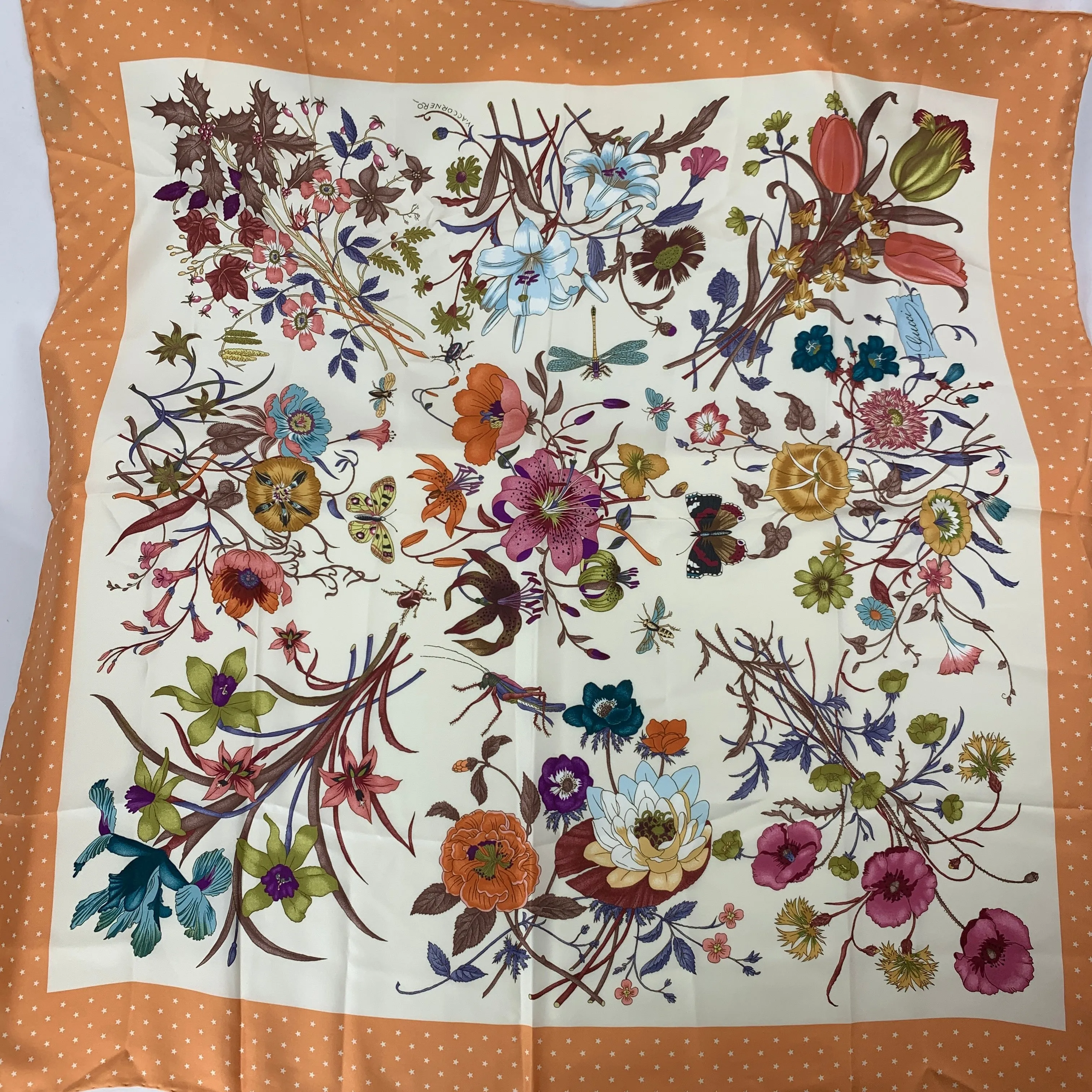 Gucci Flora Silk Scarf with Orange Rose Trim
