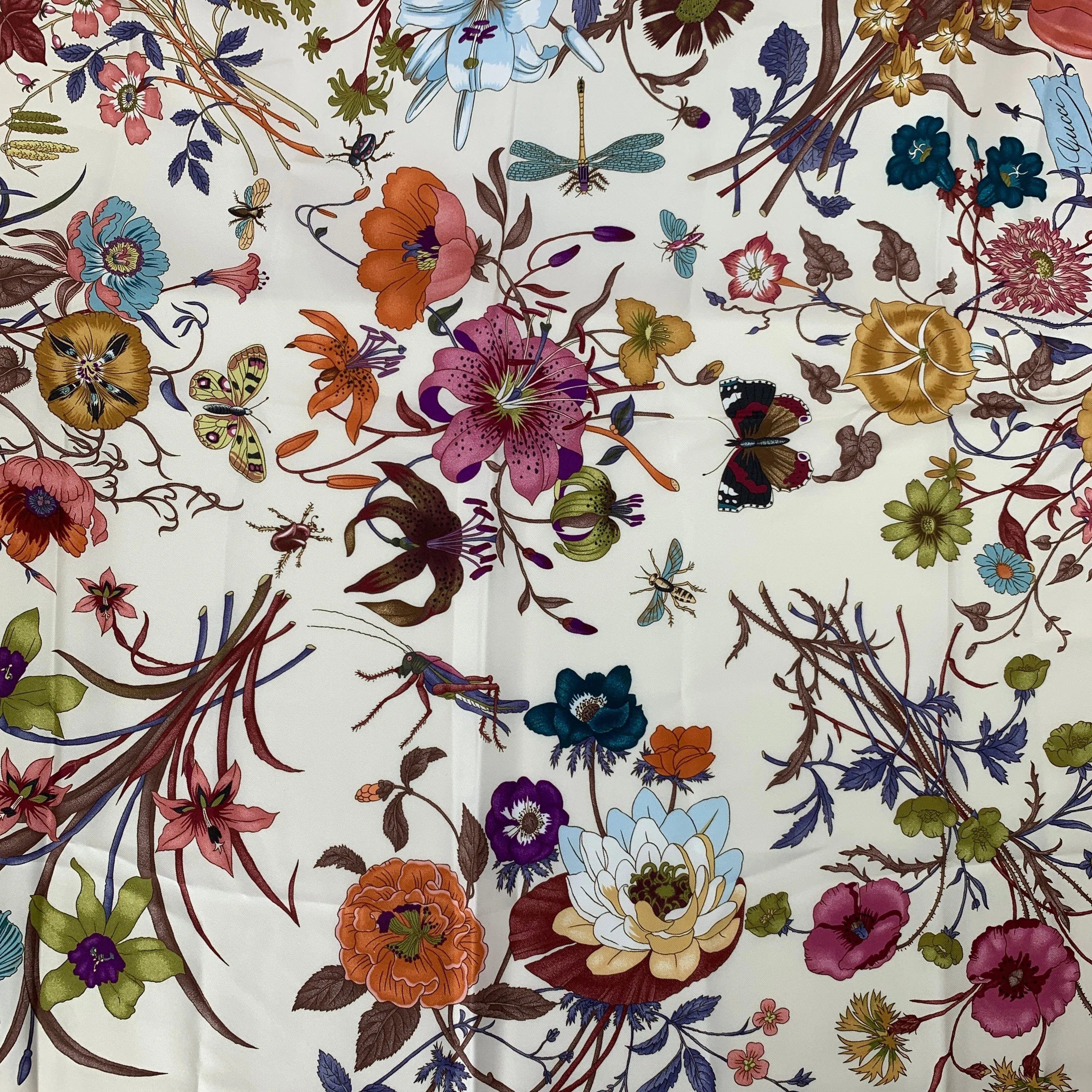 Gucci Flora Silk Scarf with Orange Rose Trim