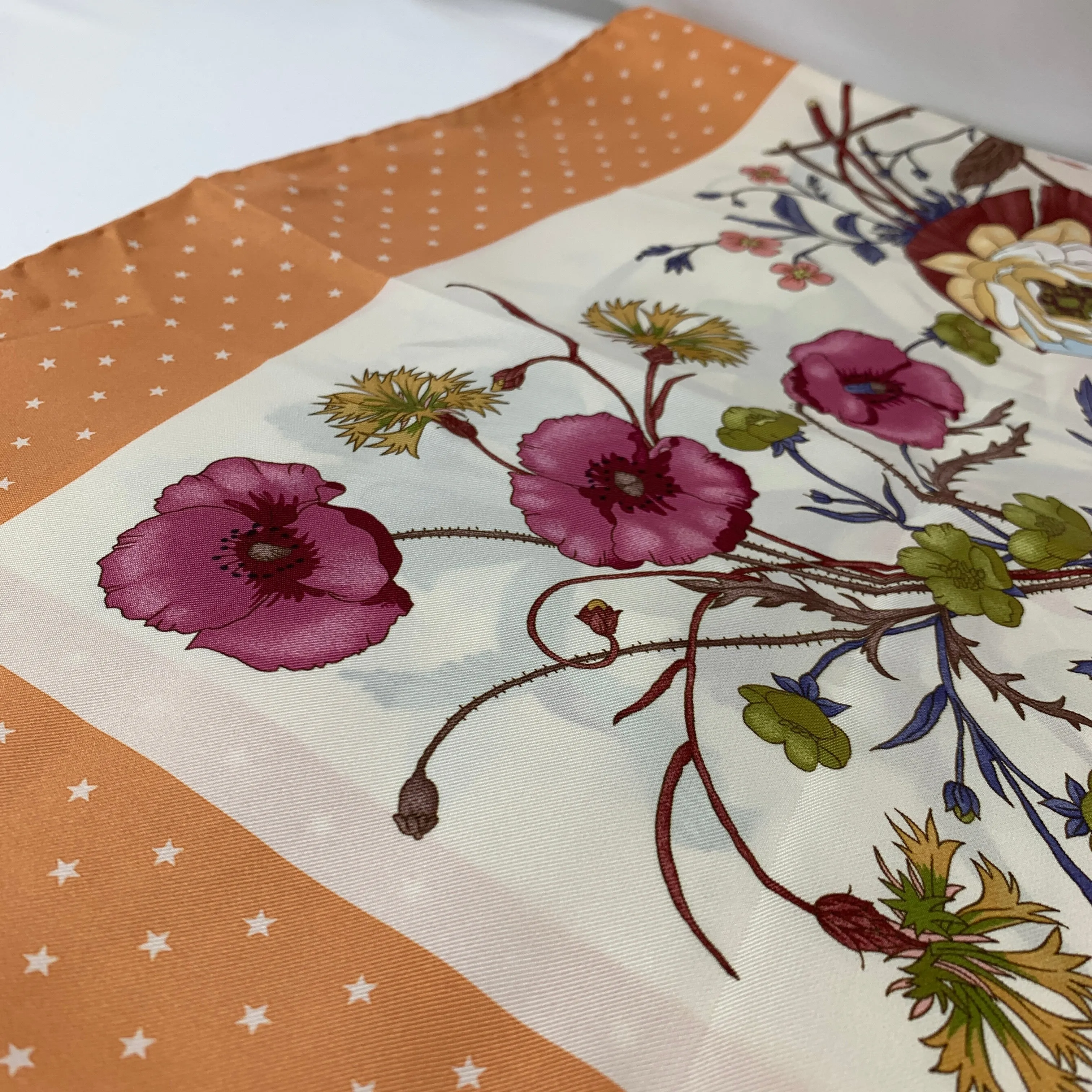 Gucci Flora Silk Scarf with Orange Rose Trim
