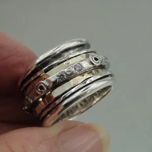 Hadar Designers Handmade 9k Yellow Gold Silver CZ Swivel Ring 6,7,8,9,10 (I r551