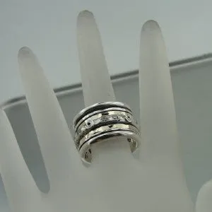 Hadar Designers Handmade 9k Yellow Gold Silver CZ Swivel Ring 6,7,8,9,10 (I r551