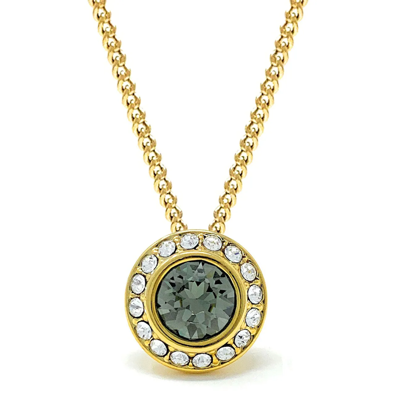 Halo Pave Pendant Necklace with Black Diamond Round Crystals from Swarovski Gold Plated
