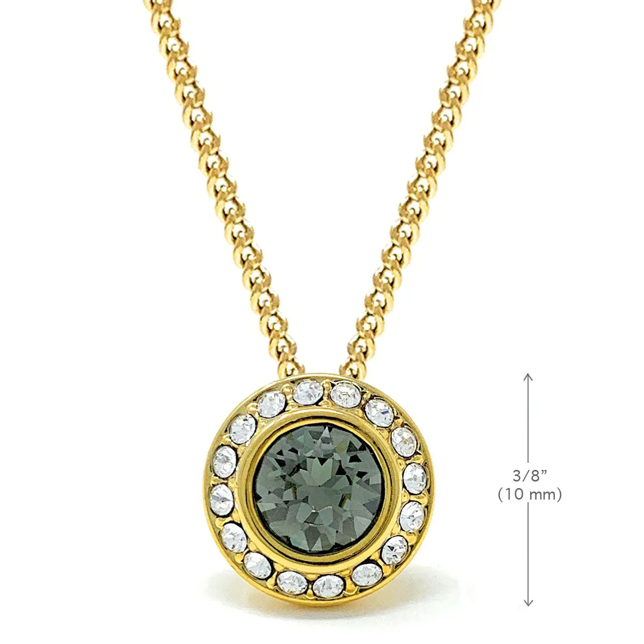 Halo Pave Pendant Necklace with Black Diamond Round Crystals from Swarovski Gold Plated