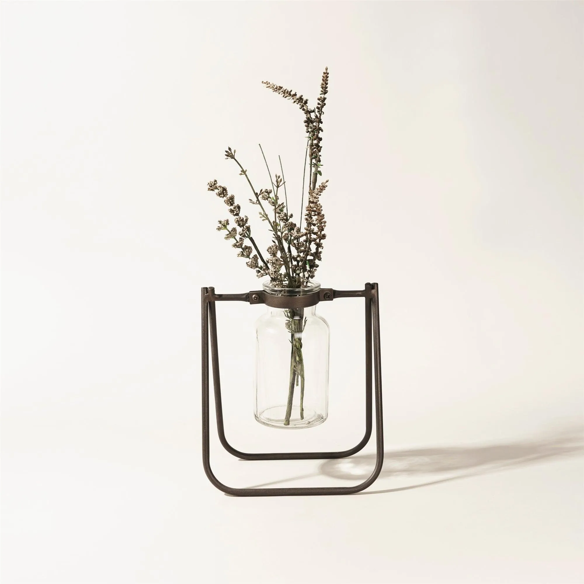 Hanging Glass Jar Vase with Metal Stand (Set of 2)