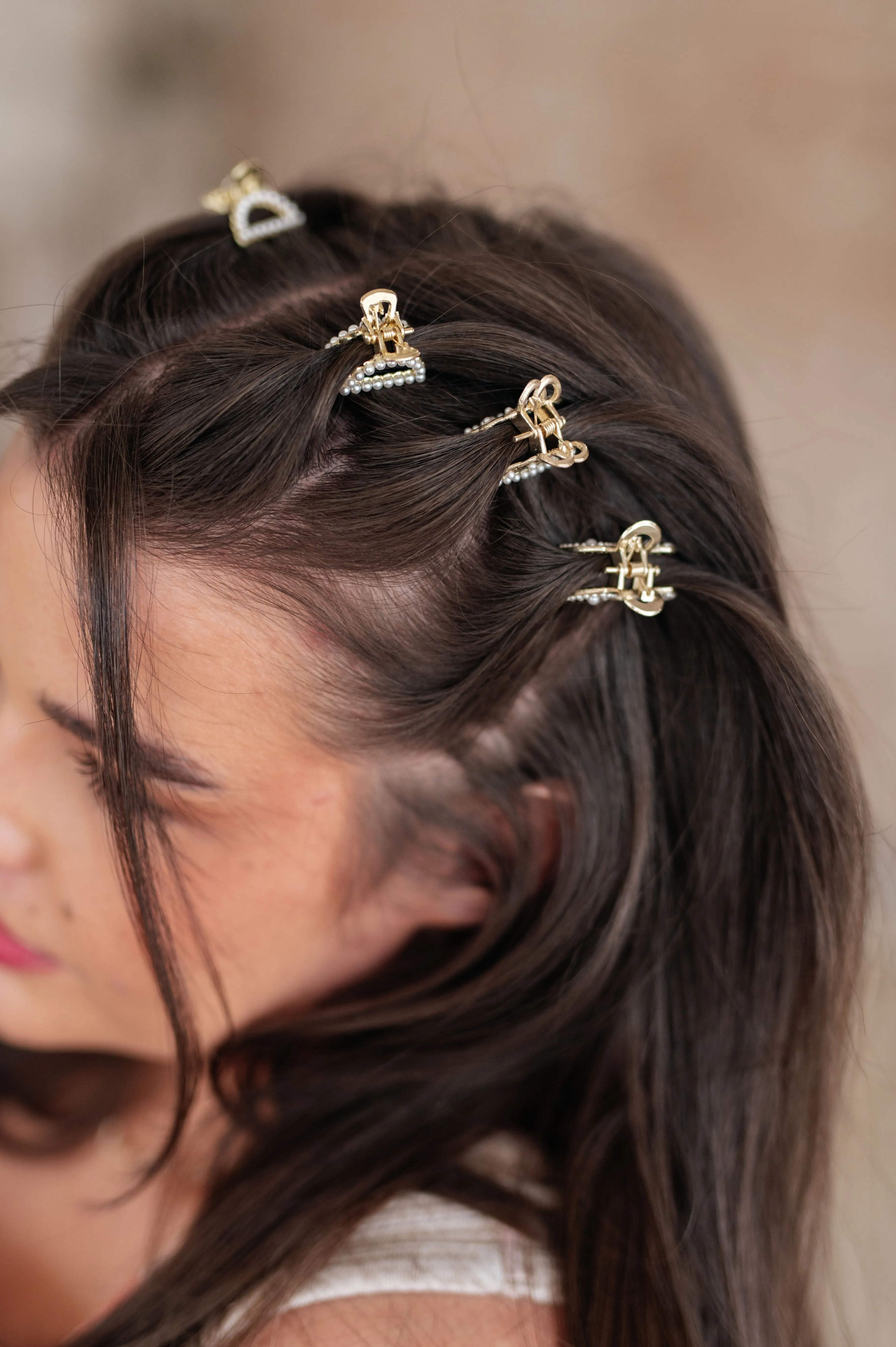 Hazel Blues® |  Gold & Pearl Mini Hair Clips Set of Three