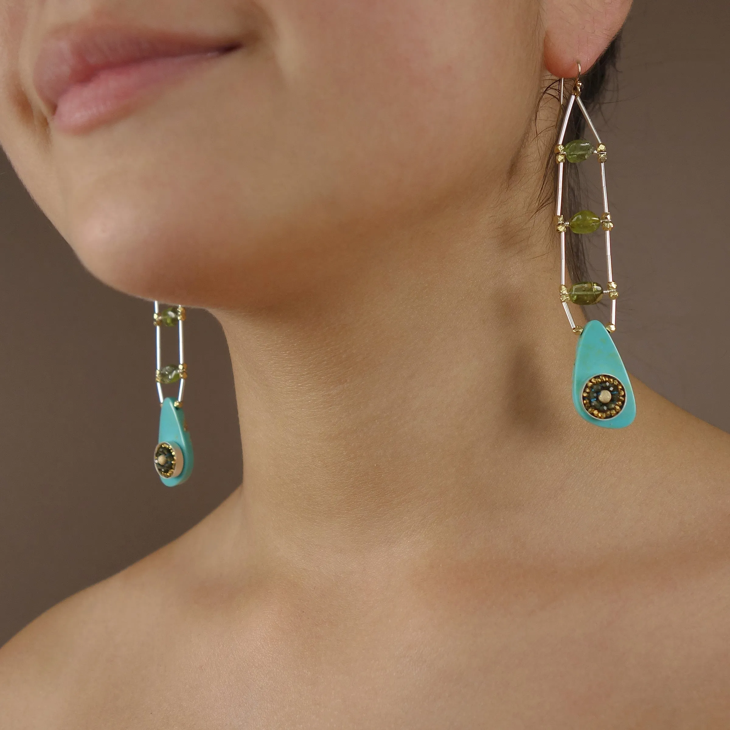 Her Inner Eye: sapphire, turquoise, and peridot earring