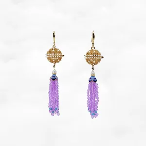 Herbal Locket Gemstone Tassel Earrings - Lavender Zircon