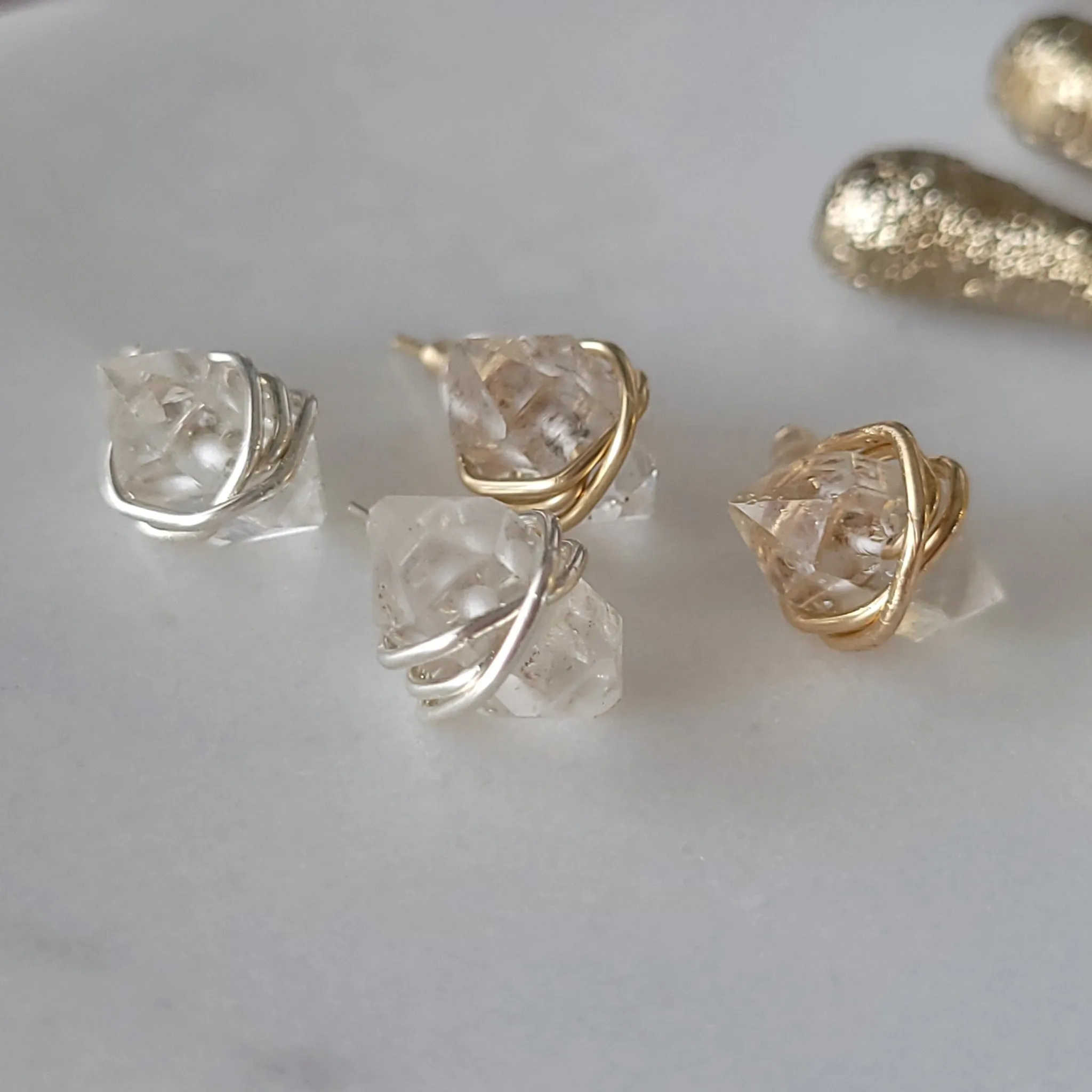 Herkimer Diamond Hand Wrapped Studs - Sterling - Gold - Rose Gold