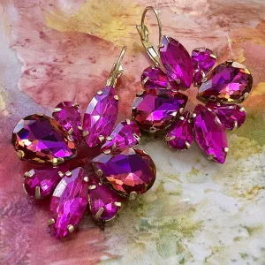 hot pink crystal statement flower earrings