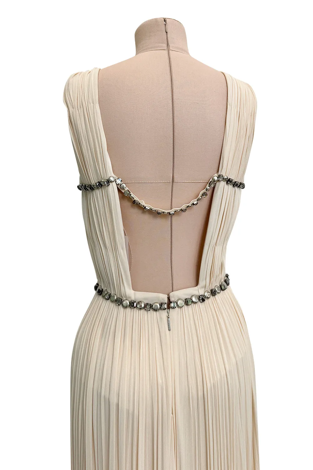Incredible Fall 2007 Roberto Cavalli Ivory Pleated Silk Jersey Dress w Front Plunge & Rhinestones