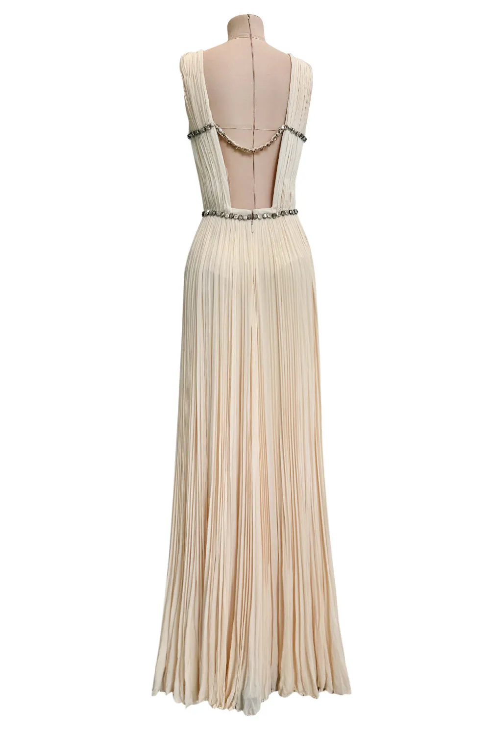 Incredible Fall 2007 Roberto Cavalli Ivory Pleated Silk Jersey Dress w Front Plunge & Rhinestones
