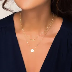 Infinity Double Strands Layered Necklace Set, 13 mm infinity & 12mm disc