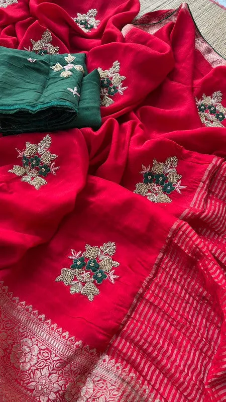Introducing Pure Dola Silk Saree with Beautiful Zardosi Work