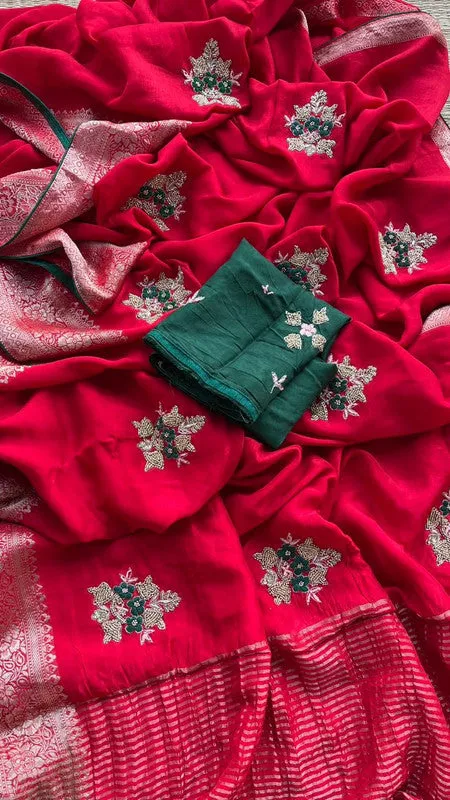 Introducing Pure Dola Silk Saree with Beautiful Zardosi Work