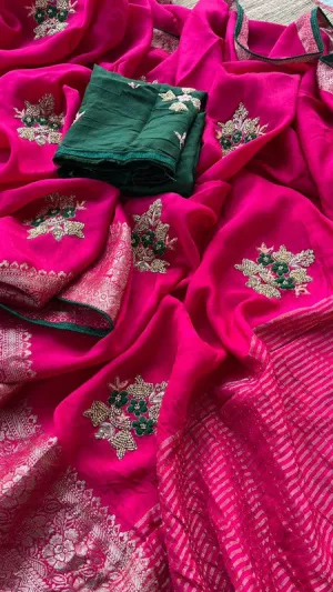 Introducing Pure Dola Silk Saree with Beautiful Zardosi Work