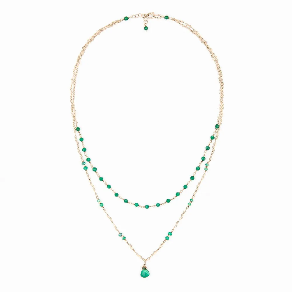 Italian Green Agate Gemstone Layered Necklace Gold