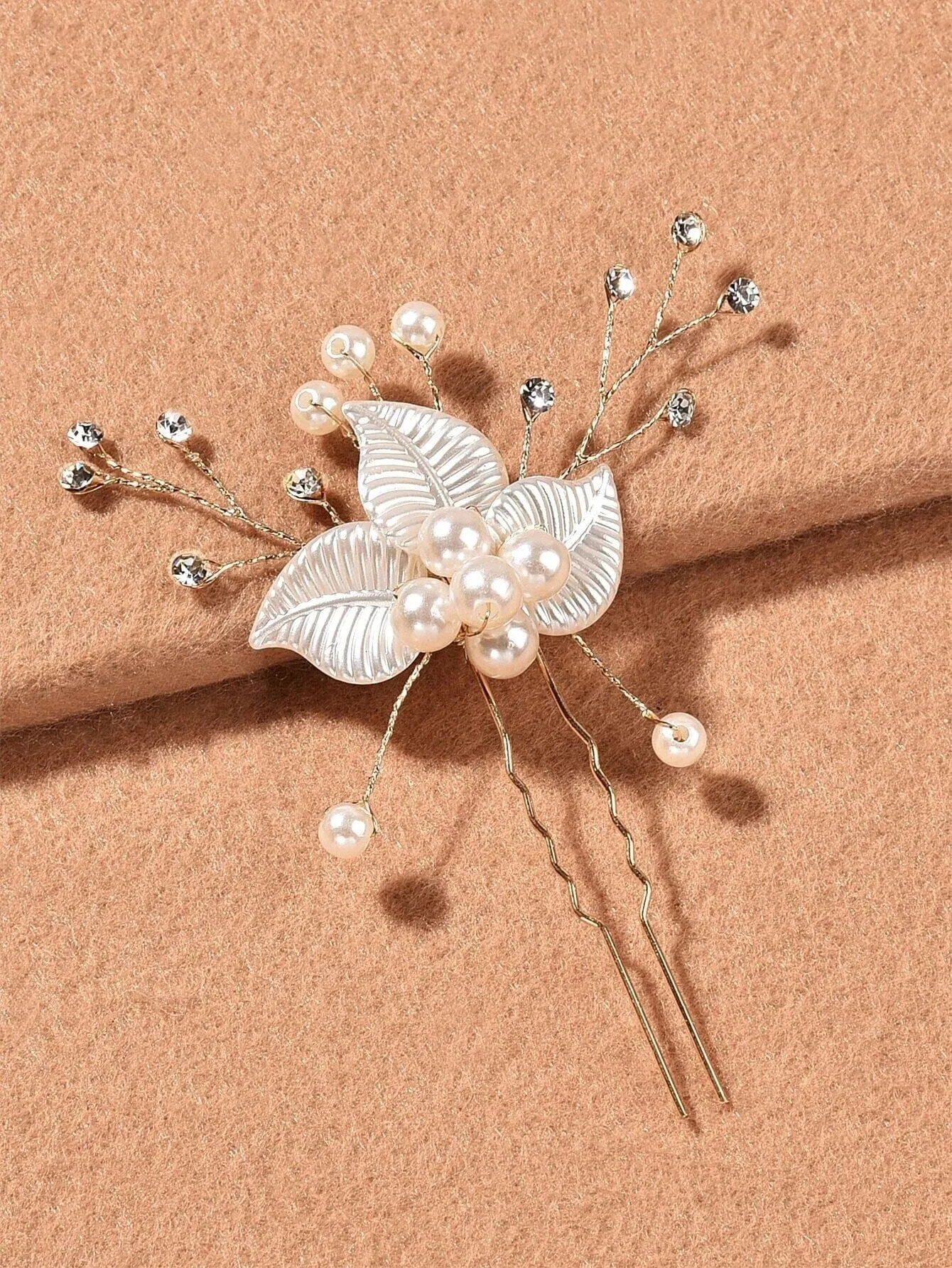 Ivory Pearl Leaf Bridal 2 PC Hairpin Set, Wedding Off White Pearl Flower Hair Pin, Bride Floral Pearl Hairpiece