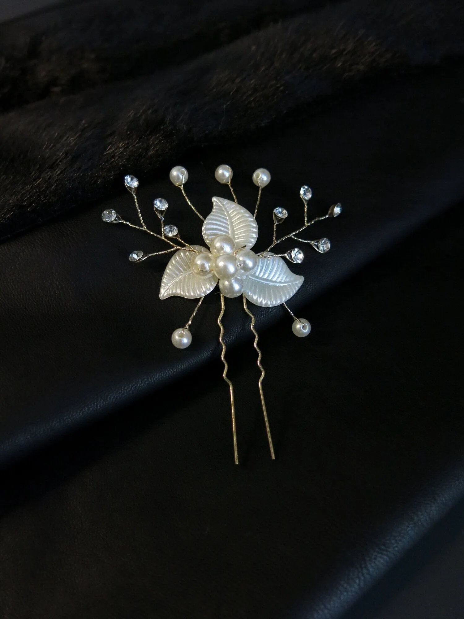 Ivory Pearl Leaf Bridal 2 PC Hairpin Set, Wedding Off White Pearl Flower Hair Pin, Bride Floral Pearl Hairpiece