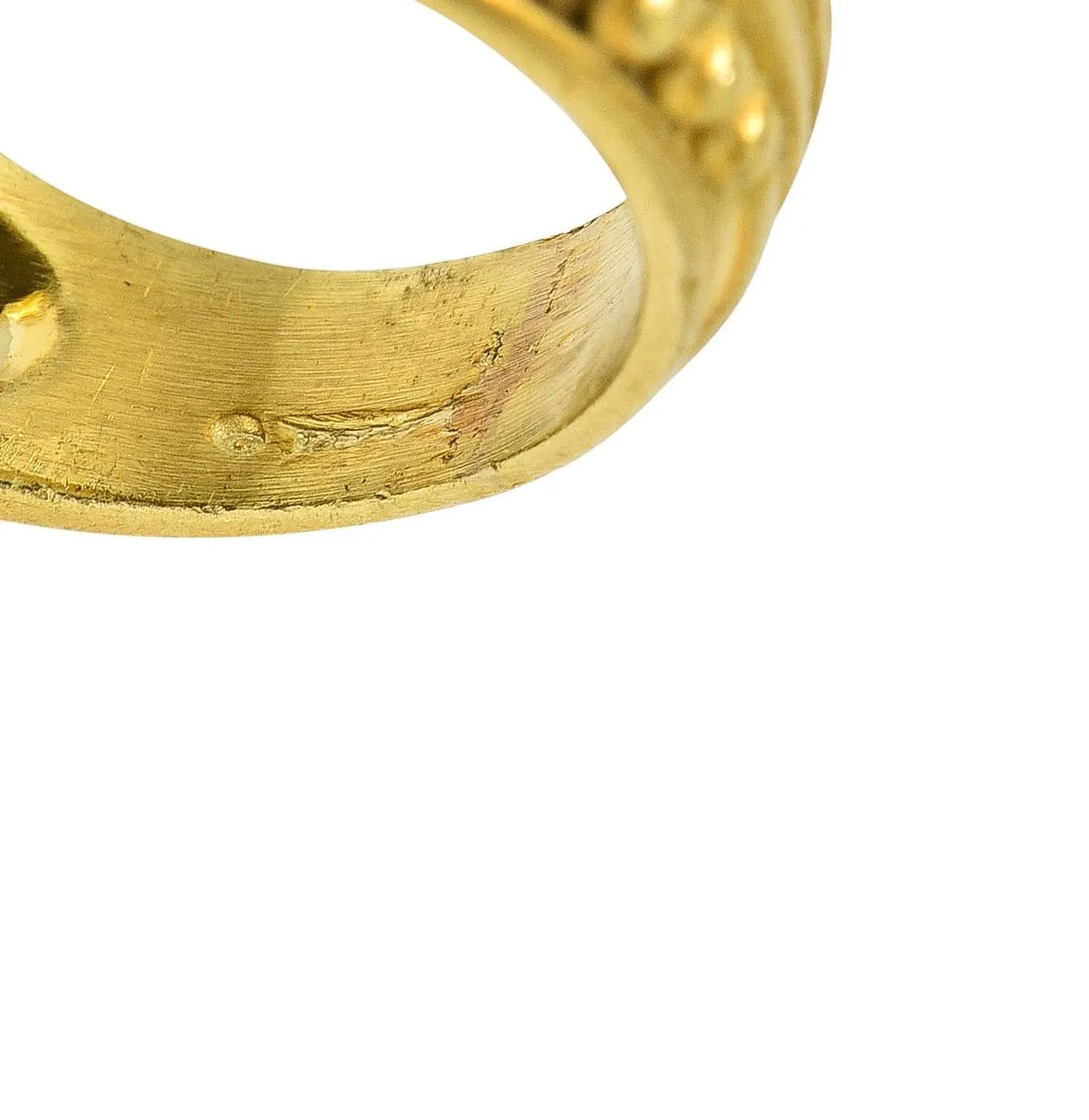 Judith Ripka 1990's Lava Rock Cameo Diamond 18 Karat Yellow Gold Vintage Signet Ring