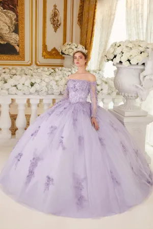 Ladivine 15706 Floor Length Off Shoulder Lace Long Sleeve Ball Gown