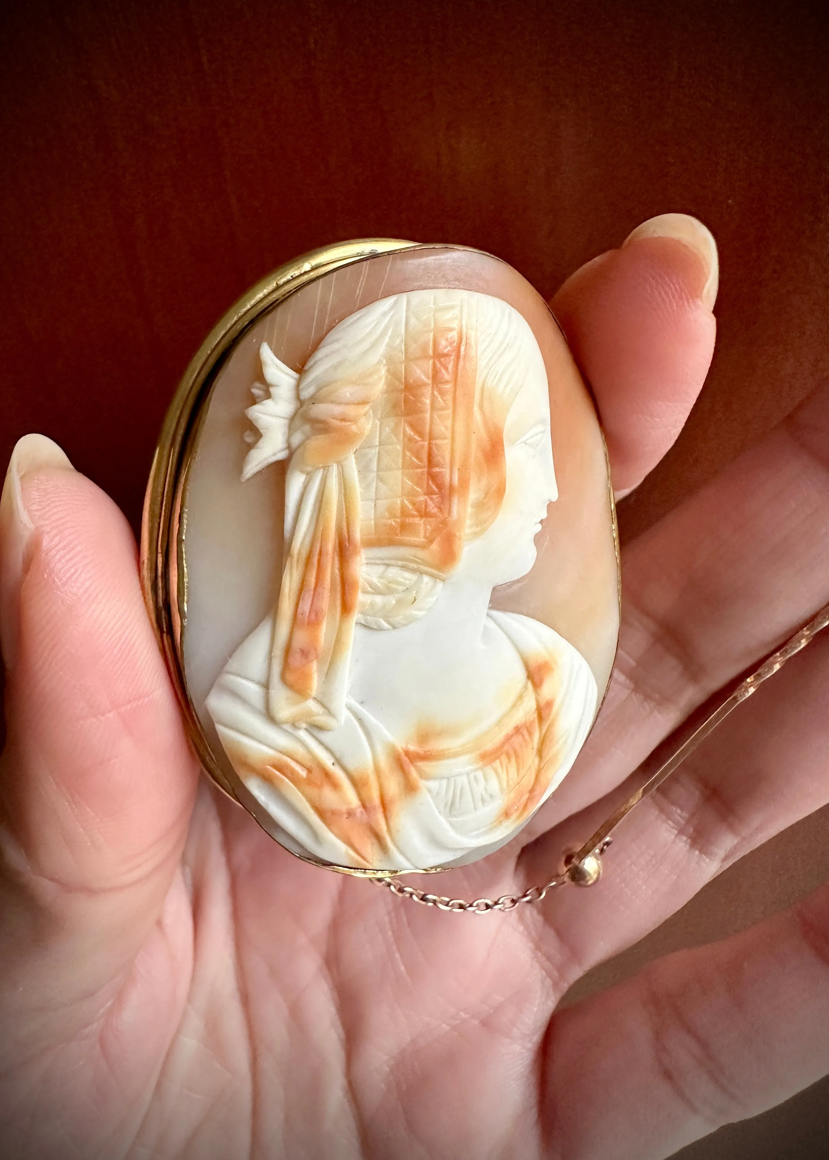 Large 15k Gold and Shell Victorian Goddess Cameo