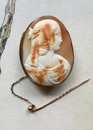 Large 15k Gold and Shell Victorian Goddess Cameo