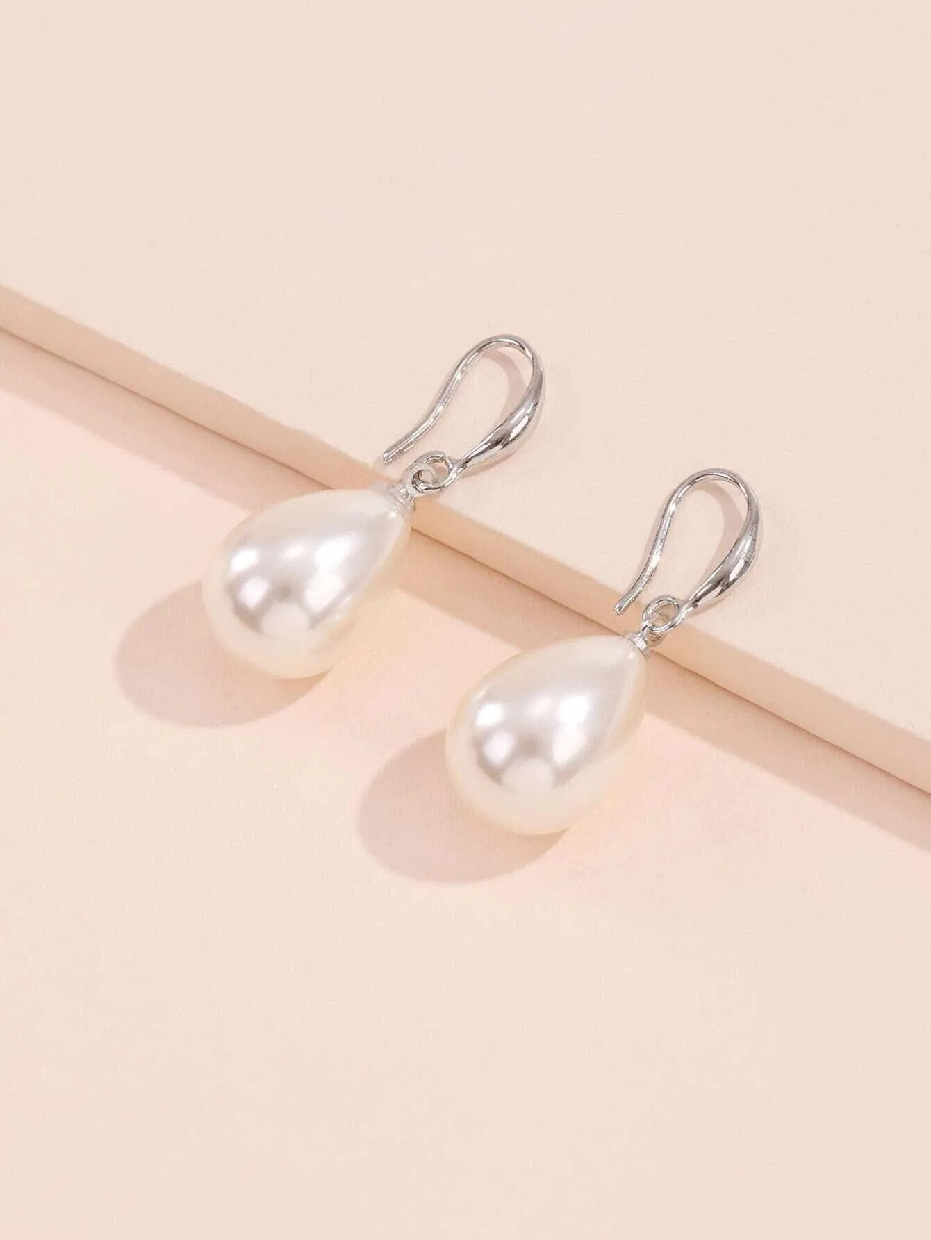 Large Teardrop Pearl Earrings, Bridal Silver Pearl Drop Earrings, Minimalist Dangle Pearl Earrings