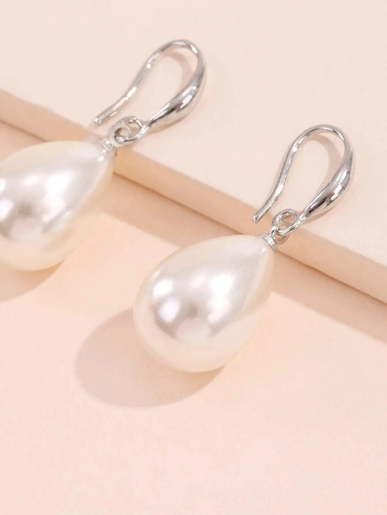 Large Teardrop Pearl Earrings, Bridal Silver Pearl Drop Earrings, Minimalist Dangle Pearl Earrings