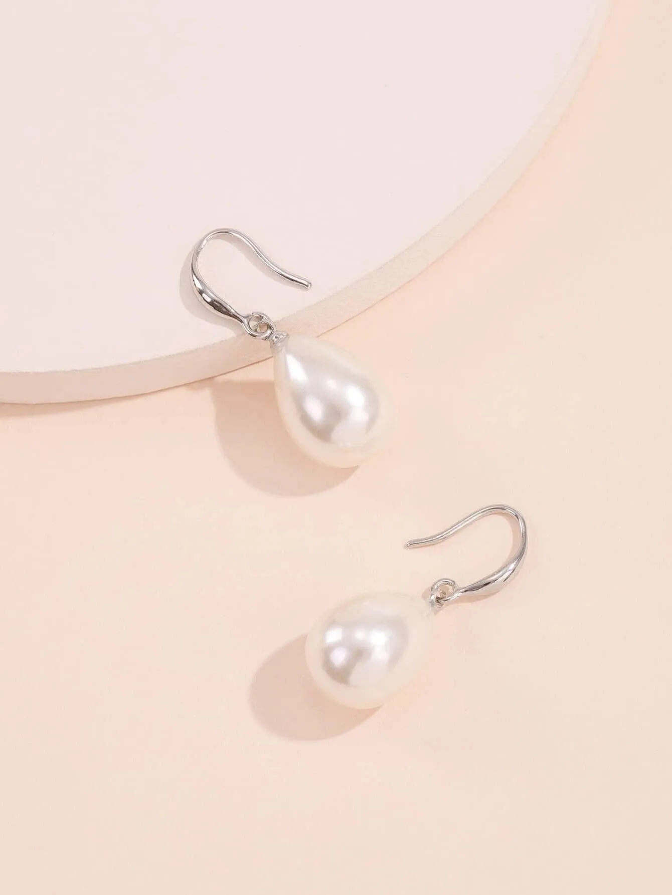 Large Teardrop Pearl Earrings, Bridal Silver Pearl Drop Earrings, Minimalist Dangle Pearl Earrings