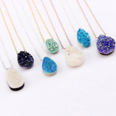 Layered Boho Druzy CZ Diamond Necklace
