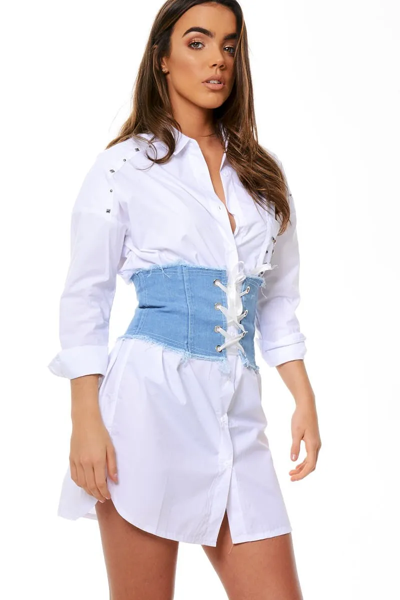 Light Blue Ribbon Lace Up Corset Belt - Tina