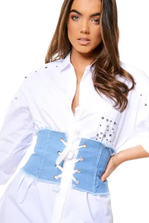 Light Blue Ribbon Lace Up Corset Belt - Tina