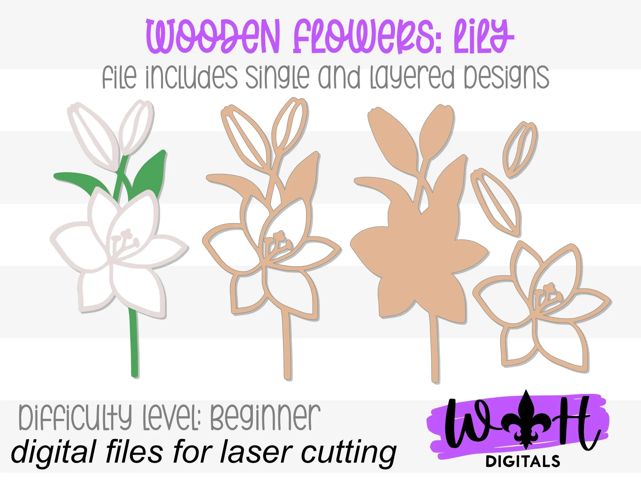 Lily Wooden Laser Cut Flowers - Simple Diy Florals For Bouquets - Files for Sign Making - SVG Laser Cut File For Glowforge - Digital File