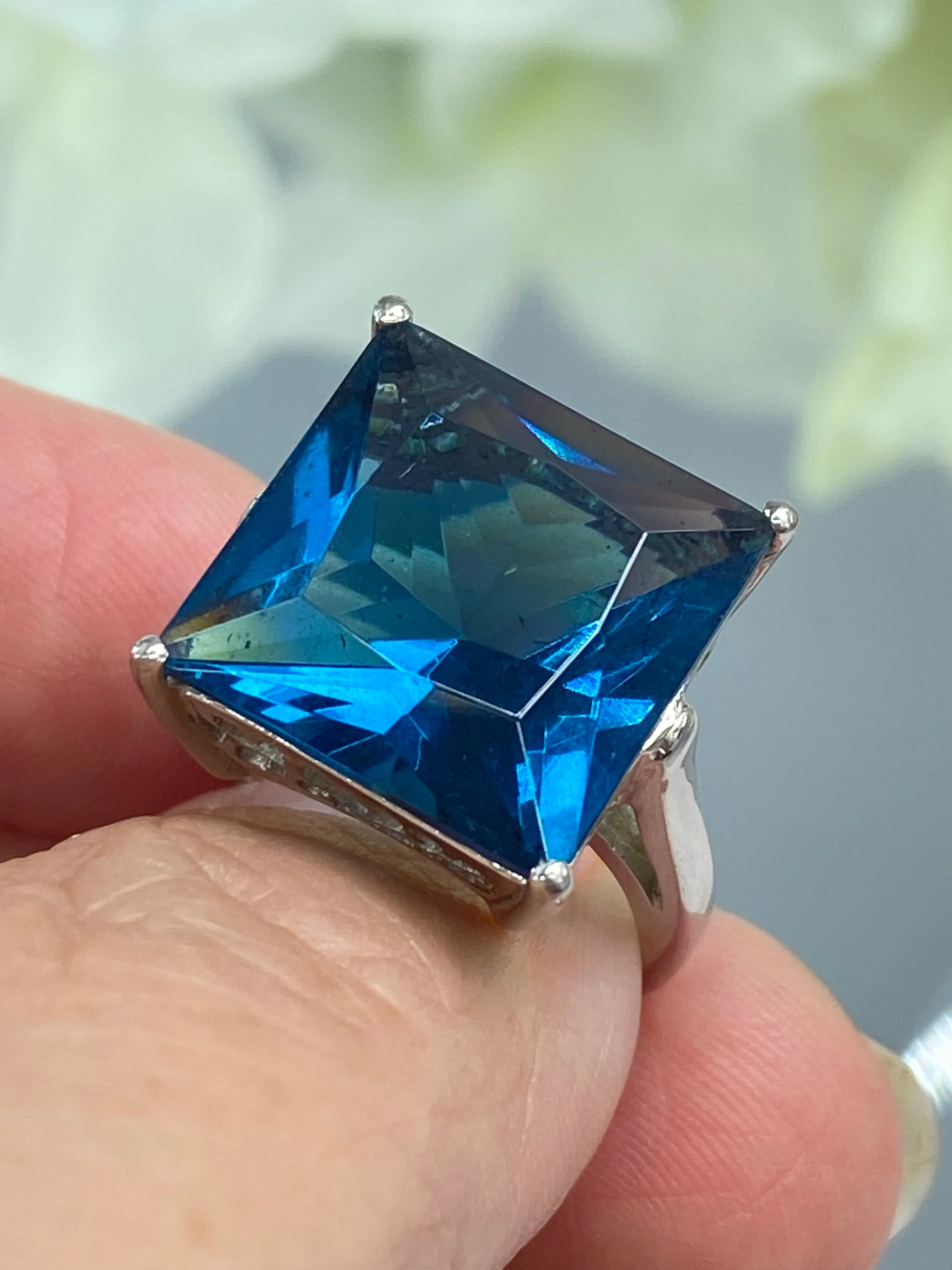 London Blue Art Deco Ring, 12ct Big Square Gem, Vintage Jewelry Design#D45