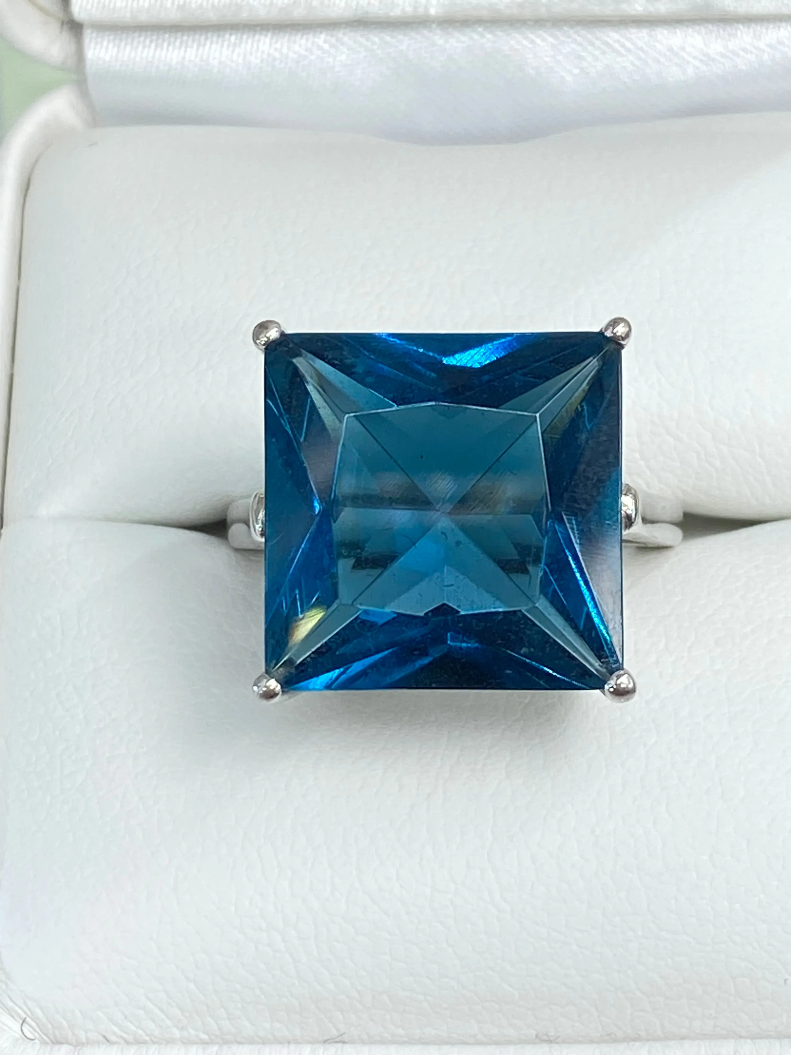 London Blue Art Deco Ring, 12ct Big Square Gem, Vintage Jewelry Design#D45