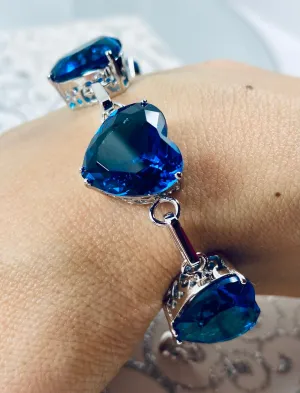 London Blue Topaz Bracelet, Heart Gems, Victorian Reproduction Jewelry #B38