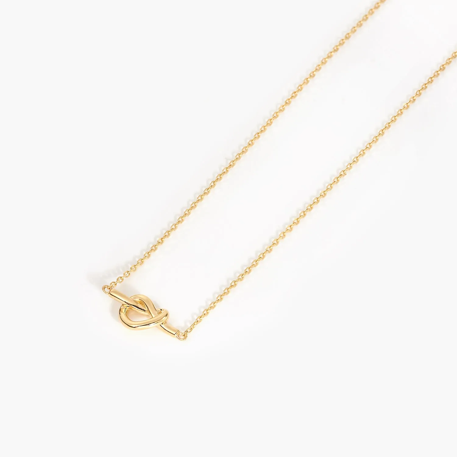 Love Knot Necklace 14K Gold Plated, Heart Knot Pendant Simple Style Cute Necklace