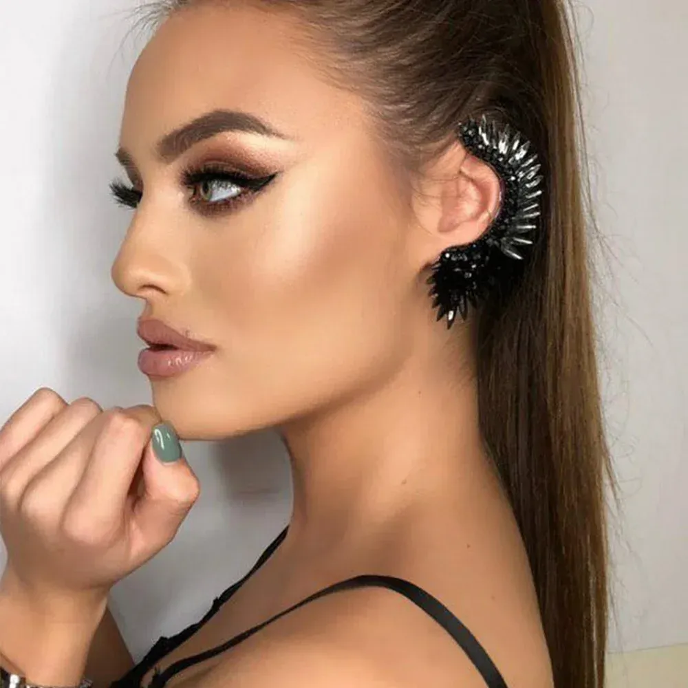 Luxury Black Rhinestone Ear Clip Earrings