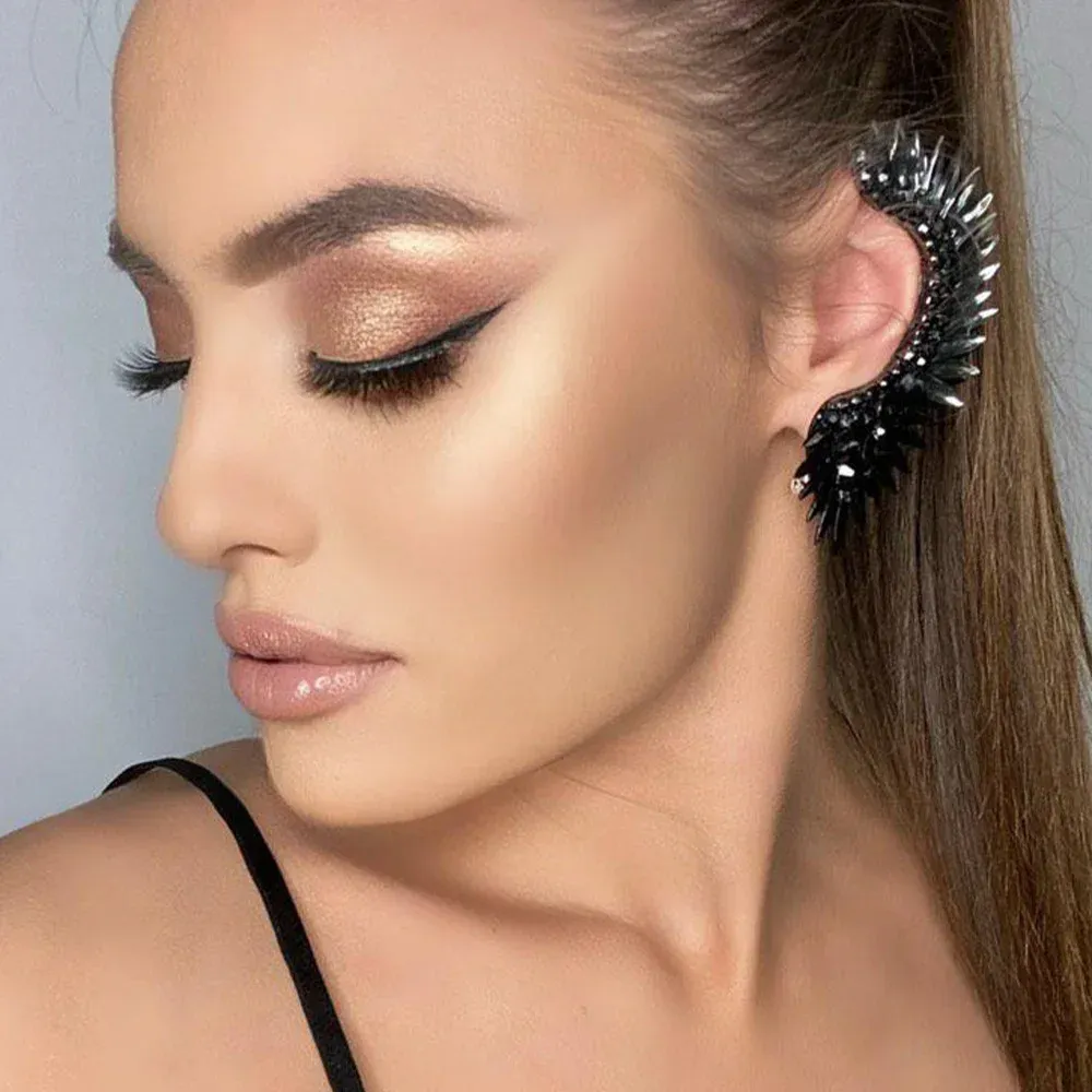 Luxury Black Rhinestone Ear Clip Earrings