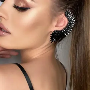 Luxury Black Rhinestone Ear Clip Earrings